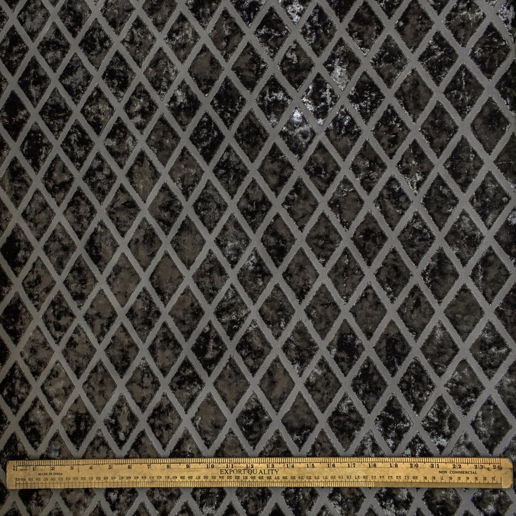 Geometric Diamonds Charcoal Jacquard Velvet Curtain Panels