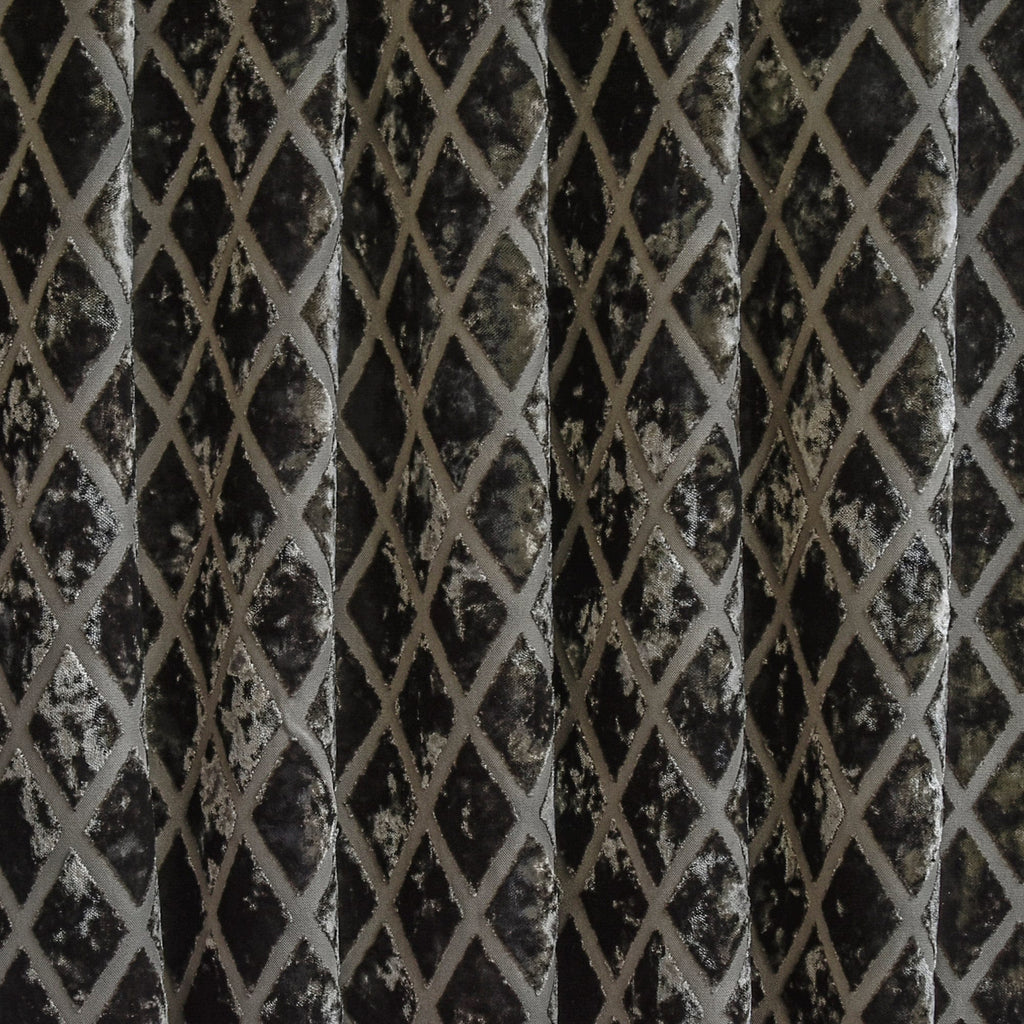 Geometric Diamonds Charcoal Jacquard Velvet Curtain Panels