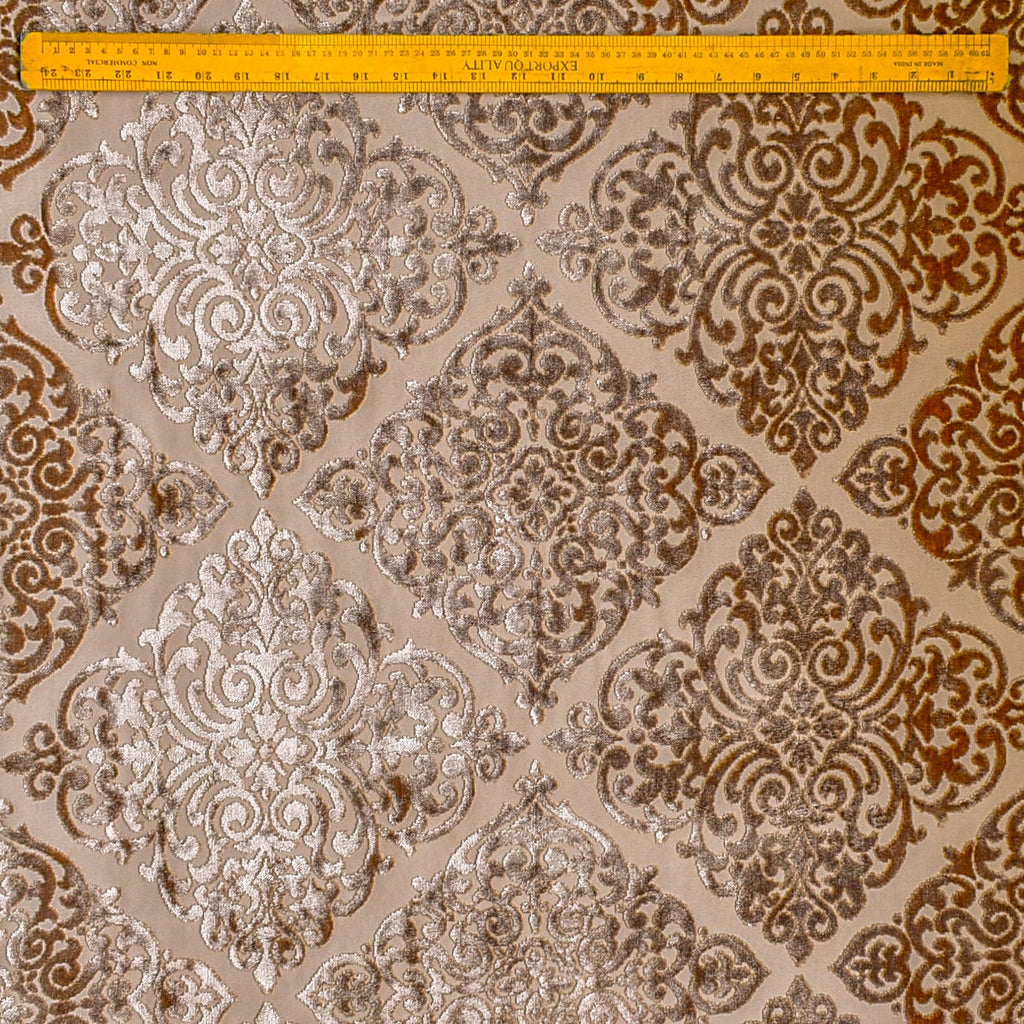 Light Brown Damask Jacquard Velvet Geometric Curtain Panels