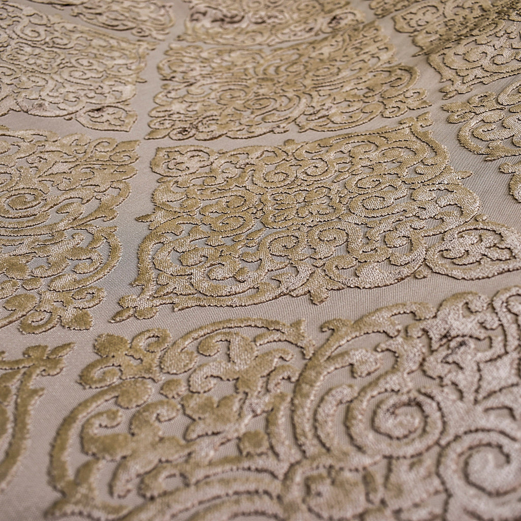 Light Brown Damask Jacquard Velvet Geometric Curtain Panels