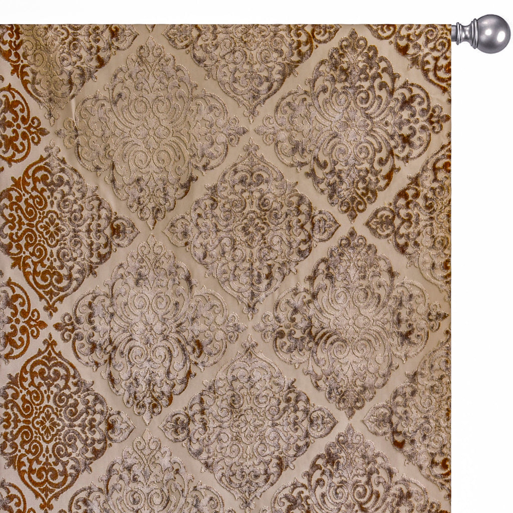 Light Brown Damask Jacquard Velvet Geometric Curtain Panels