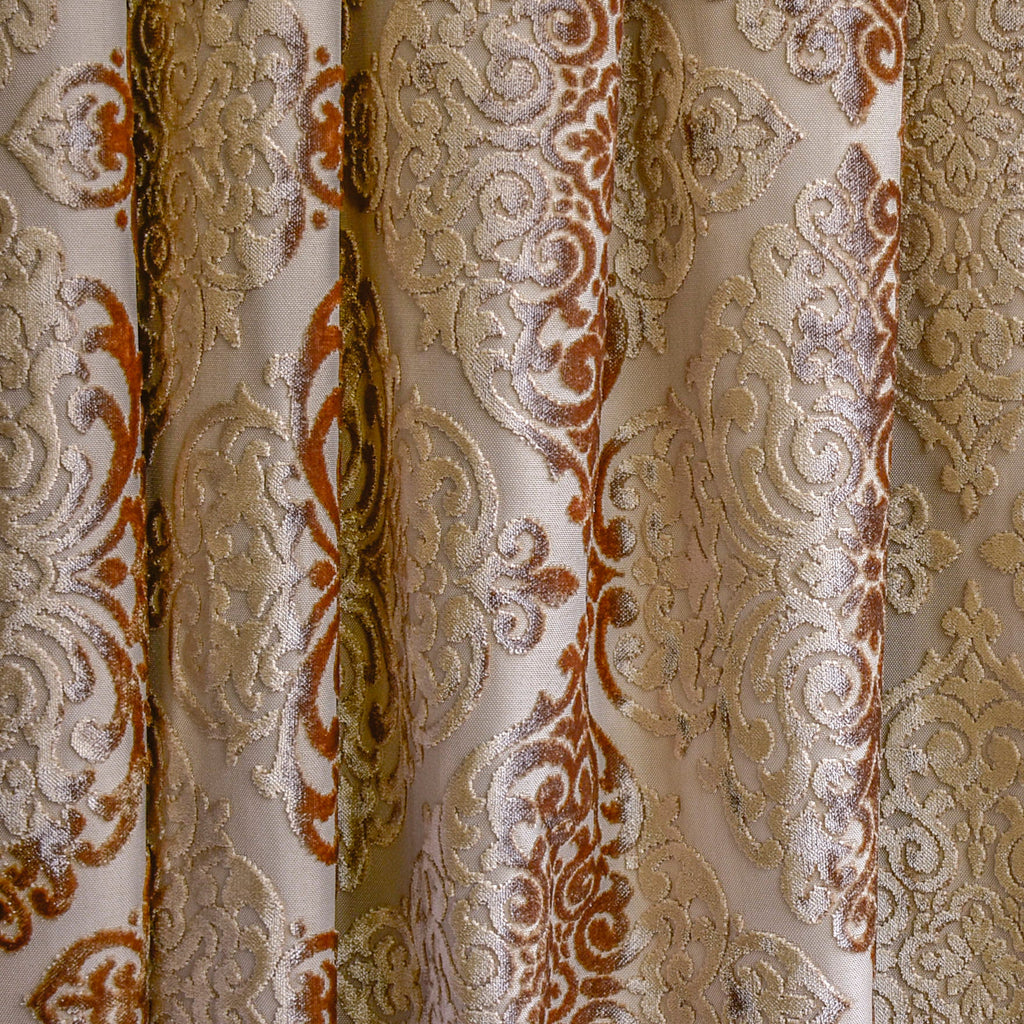 Light Brown Damask Jacquard Velvet Geometric Curtain Panels
