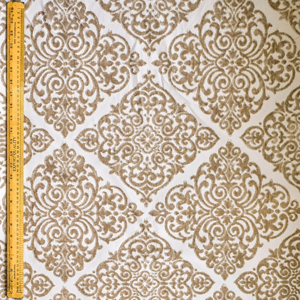 Beige Damask Jacquard Velvet Geometric Curtain Panels