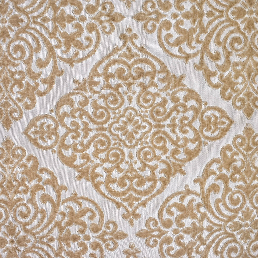 Beige Damask Jacquard Velvet Geometric Curtain Panels