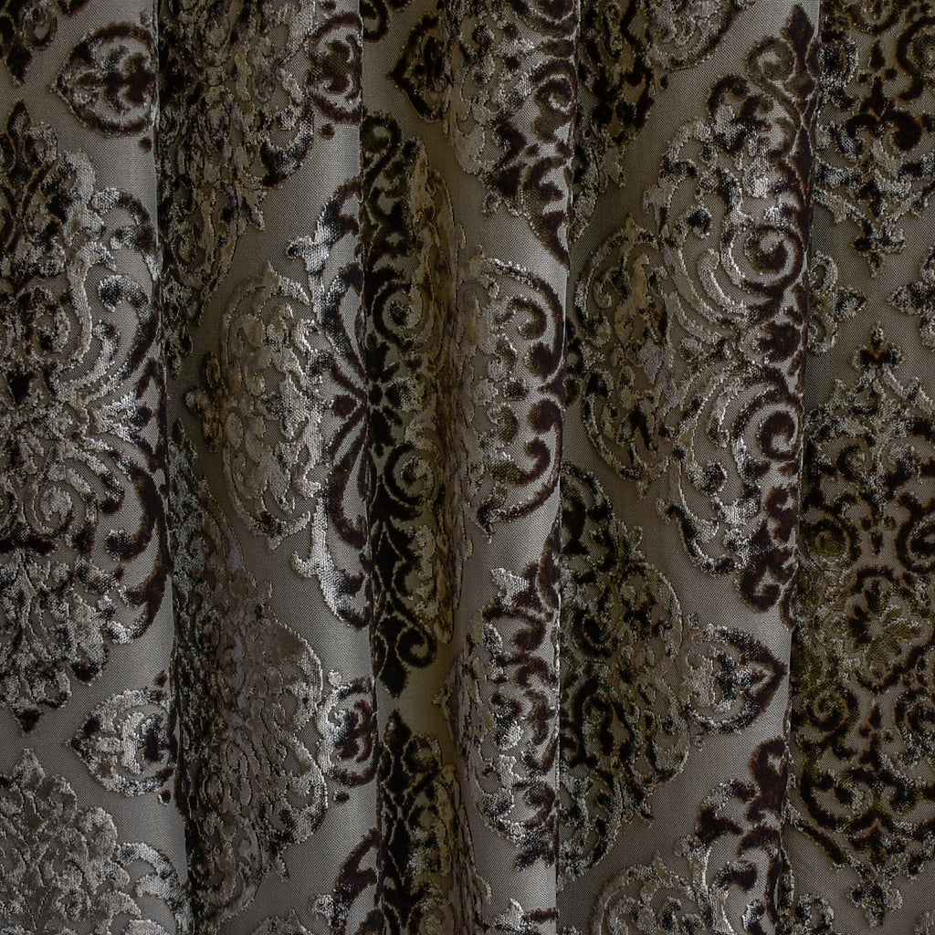 Charcoal Grey Damask Jacquard Velvet Curtain Panels