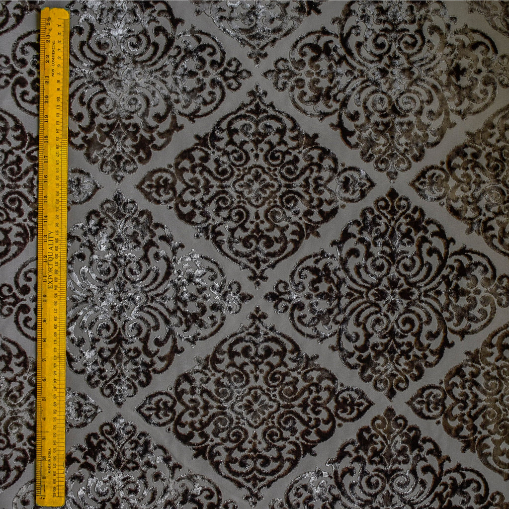 Charcoal Grey Damask Jacquard Velvet Curtain Panels