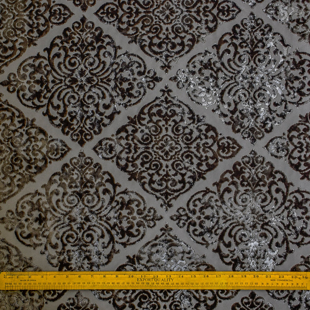 Charcoal Grey Damask Jacquard Velvet Curtain Panels