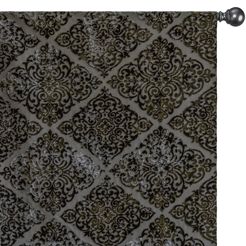 Charcoal Grey Damask Jacquard Velvet Curtain Panels
