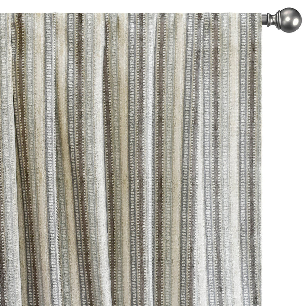 Grey, Teal Stripes Jacquard Chenille Velvet Curtain Panels