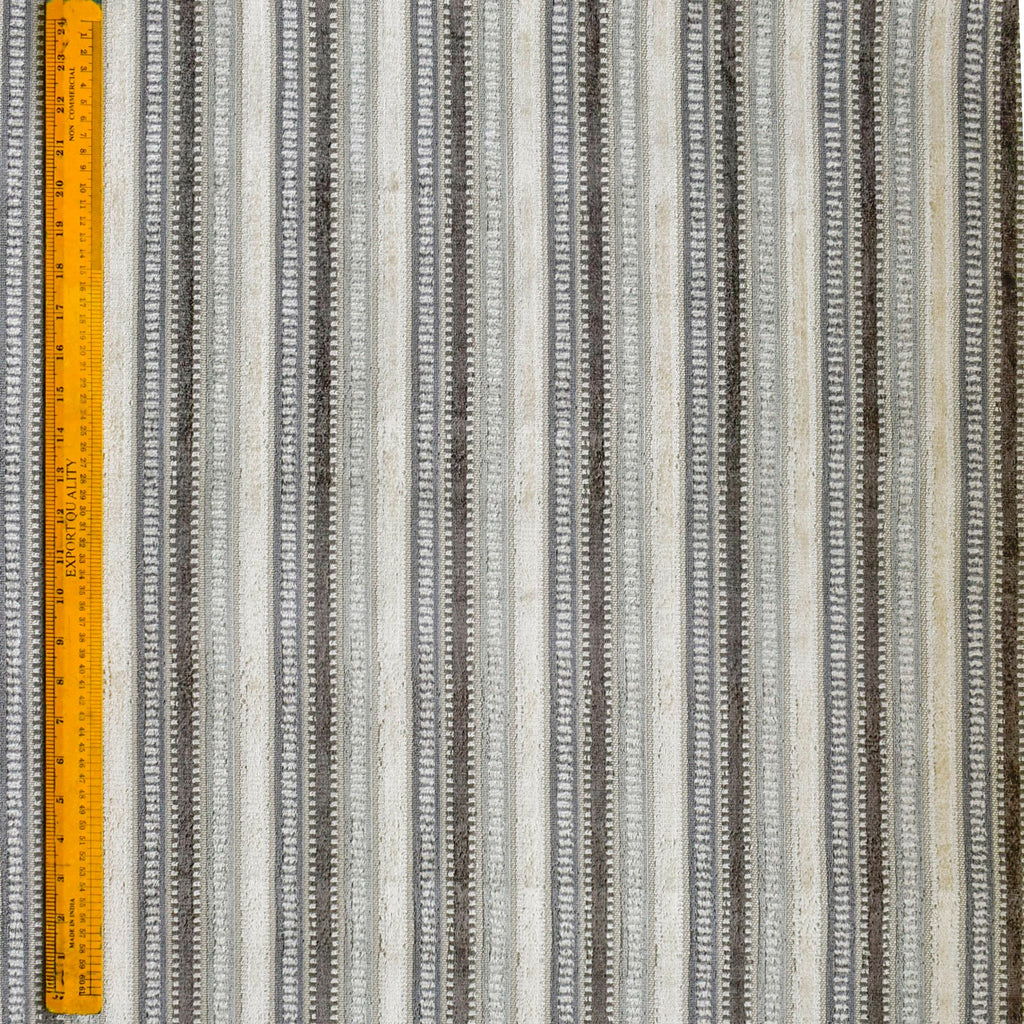 Grey, Teal Stripes Jacquard Chenille Velvet Curtain Panels