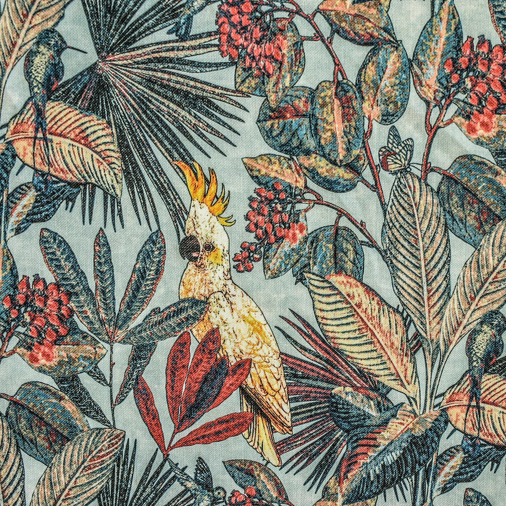 Sea Green, Red Cockatoo Love Cotton Printed Curtain Panels