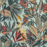 Sea Green, Red Cockatoo Love Cotton Printed Curtain Panels