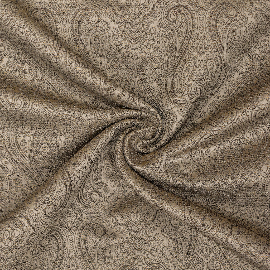 Beige Damask With Copper Lurex Zari Woven Curtain Panels
