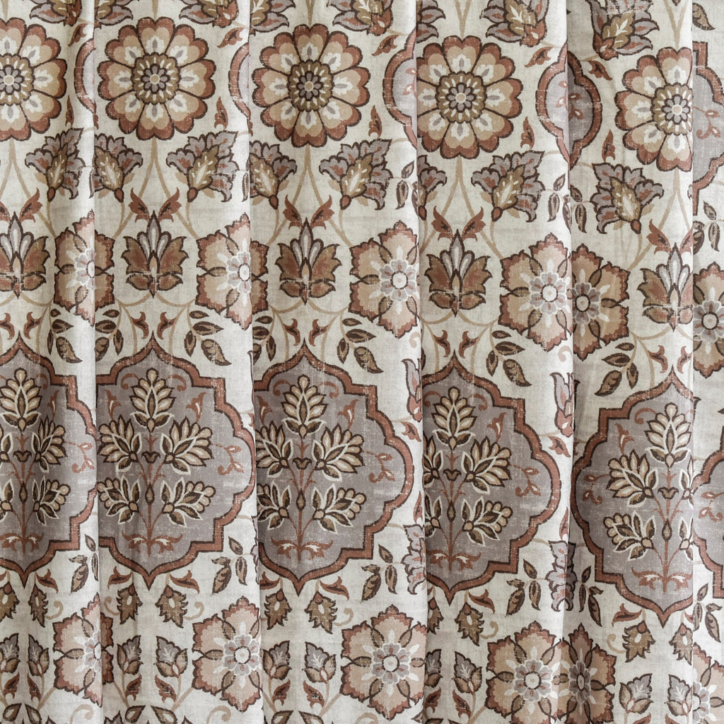 Mandala Brown, Beige Printed Velvet Geometric Curtain Panels
