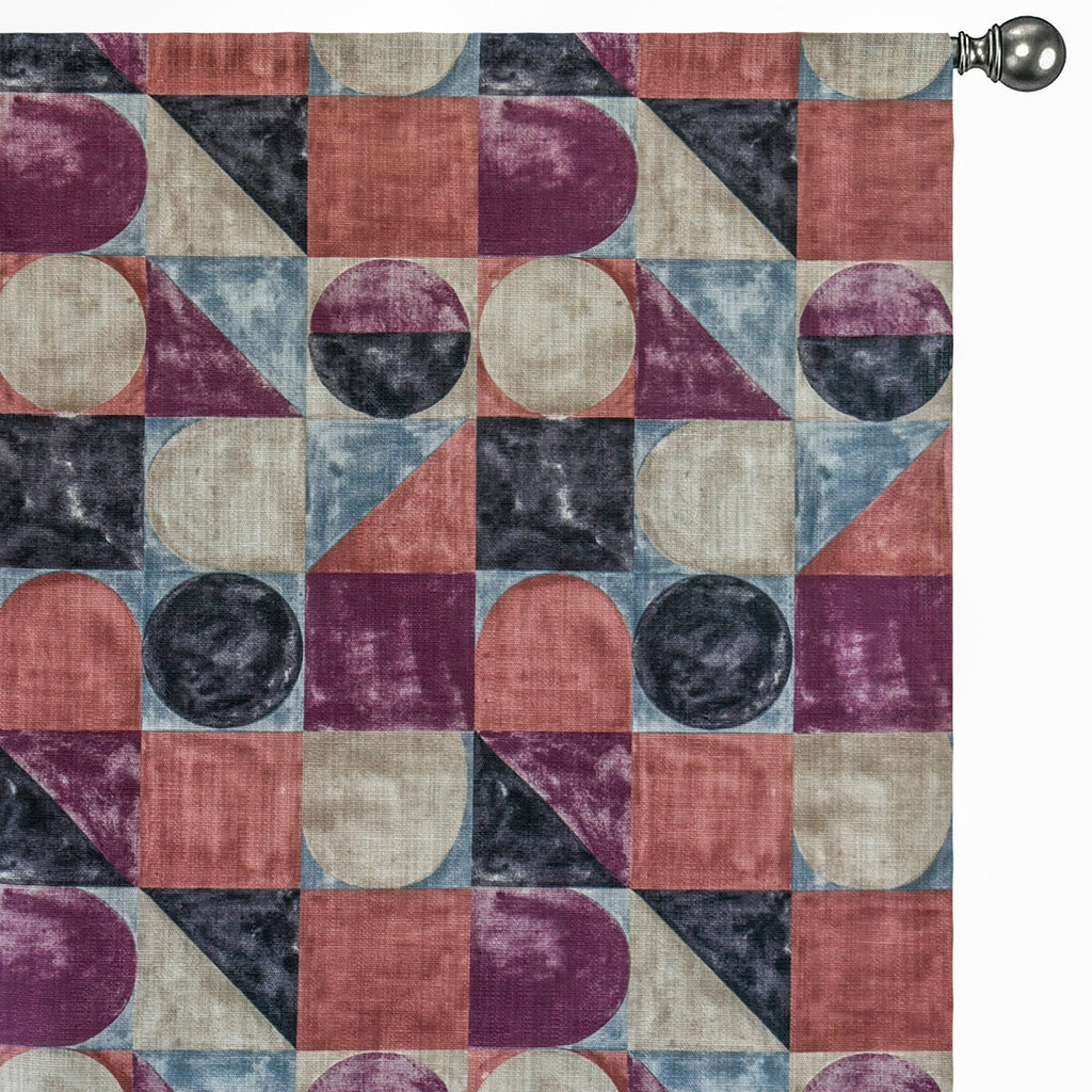 Squares N Circles Burgundy Printed Cotton Curtain Panels