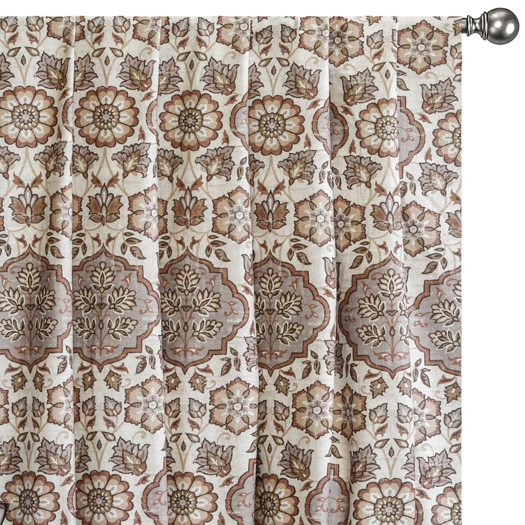 Mandala Brown, Beige Printed Velvet Geometric Curtain Panels