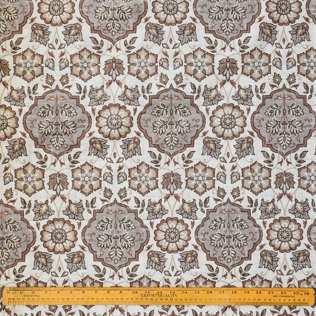 Mandala Brown, Beige Printed Velvet Geometric Curtain Panels