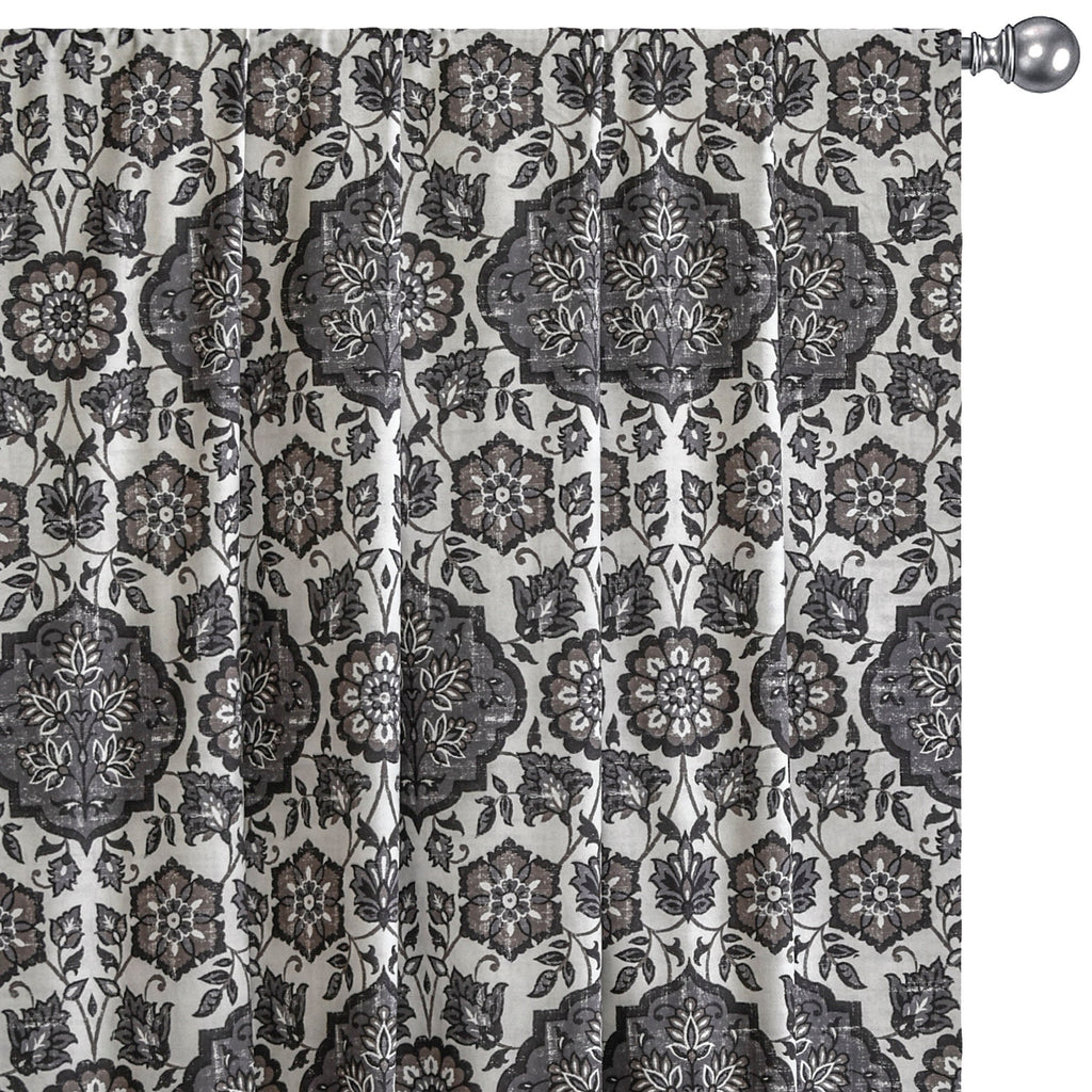 Gray Mandala Printed Velvet Arabic Geometric Curtain Panels
