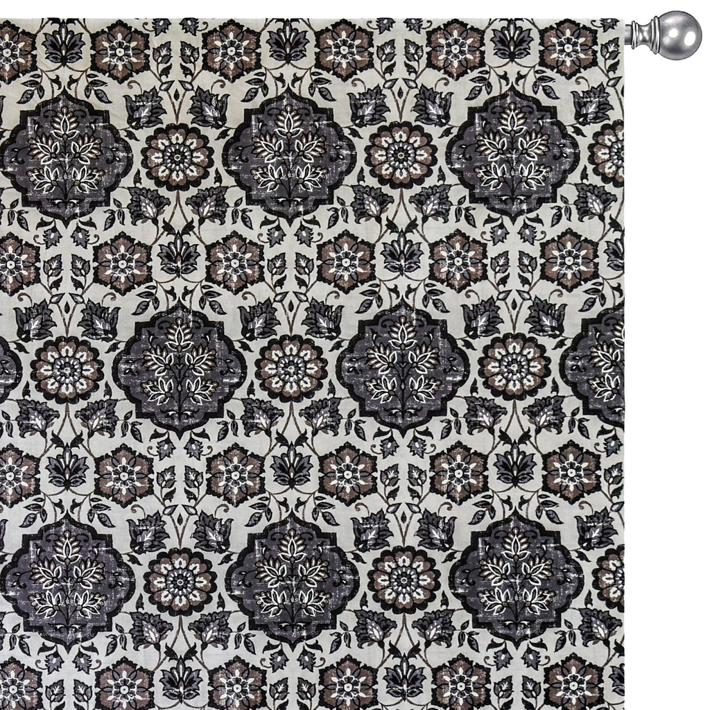 Gray Mandala Printed Velvet Arabic Geometric Curtain Panels