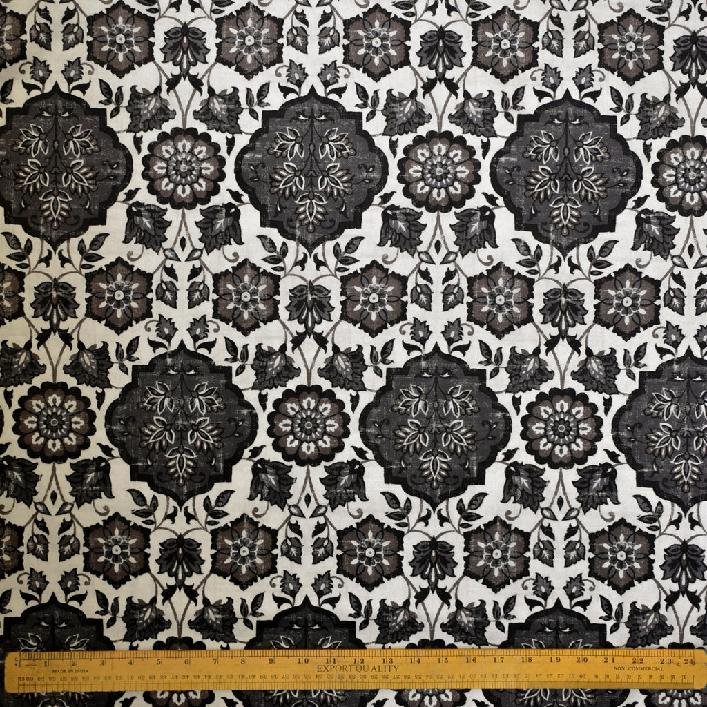 Gray Mandala Printed Velvet Arabic Geometric Curtain Panels