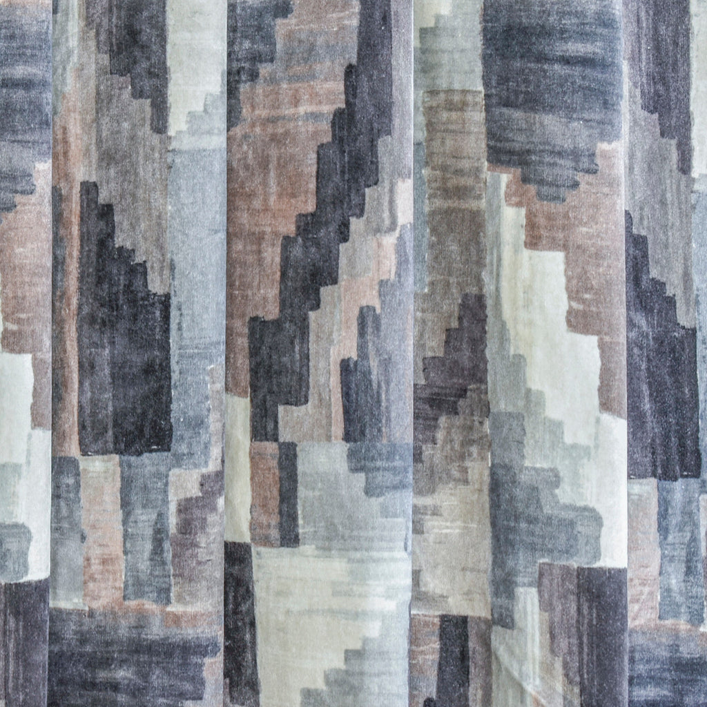 Shades of Gray N Brown Abstract Velvet Print Curtain Panels