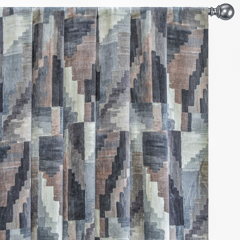 Shades of Gray N Brown Abstract Velvet Print Curtain Panels