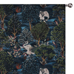 Elephant At Night Blue, Beige Printed Velvet Curtain Panels