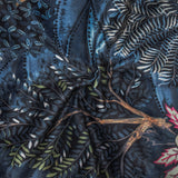 Elephant At Night Blue, Beige Printed Velvet Curtain Panels