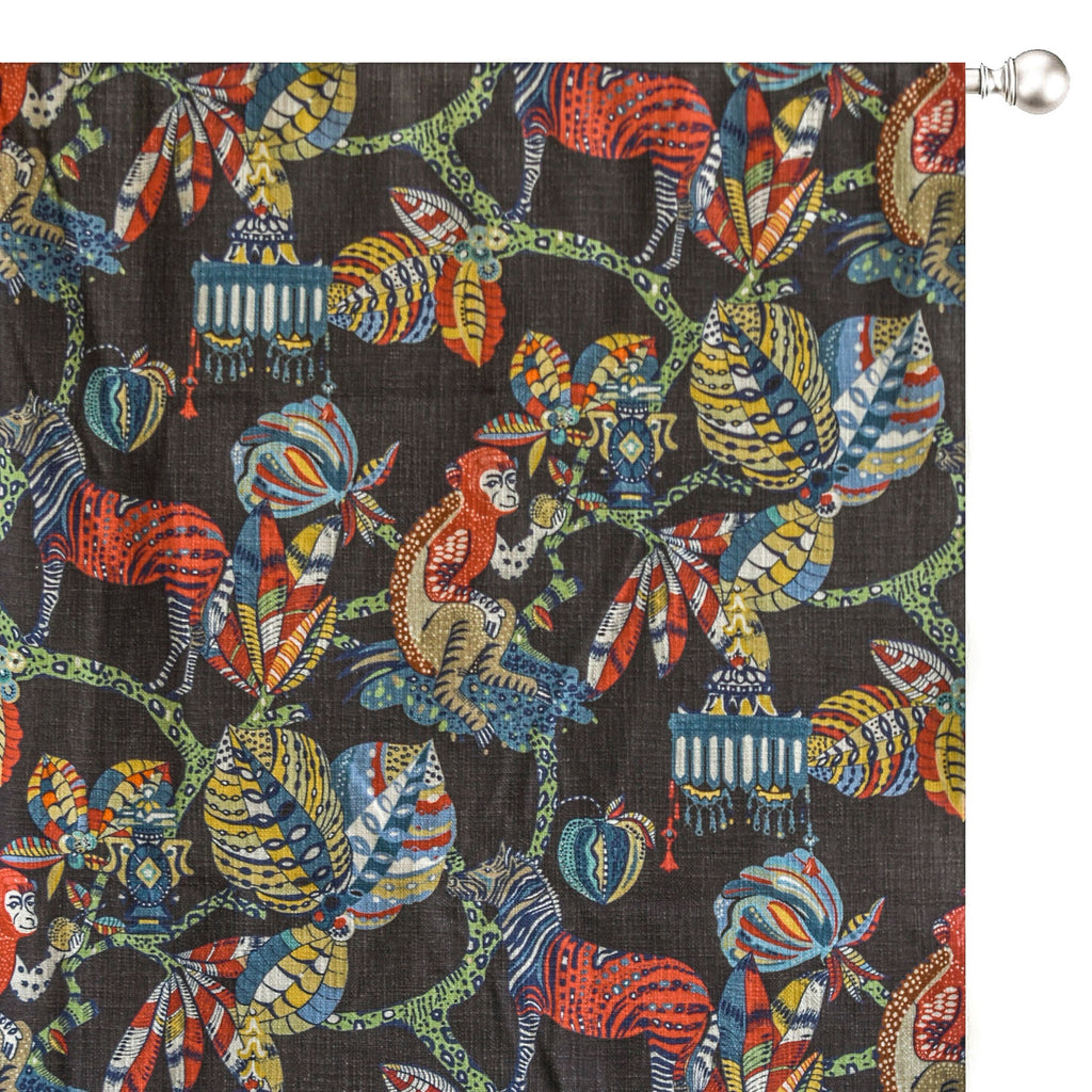 Party Animals Black, Red Printed Cotton Curtain Panels