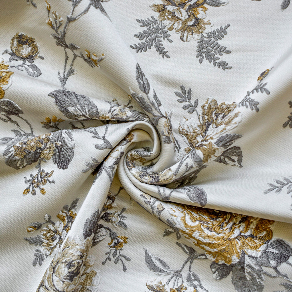 Mustard Yellow Flowers Jacquard Embroidery Curtain Panels