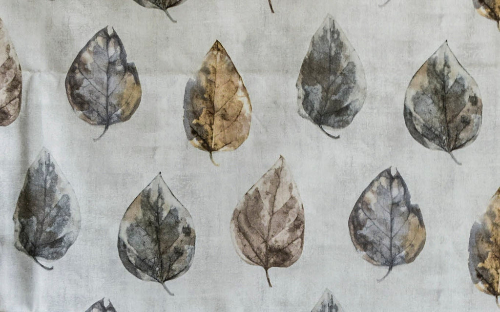 Vintage Leaves Gray Digital Printed Polyester Curtain Panels