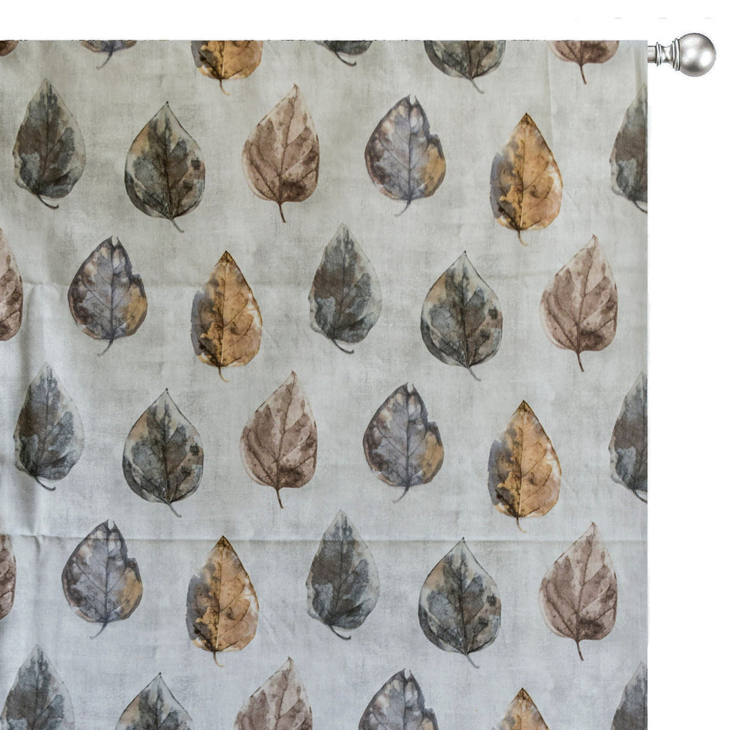 Vintage Leaves Gray Digital Printed Polyester Curtain Panels