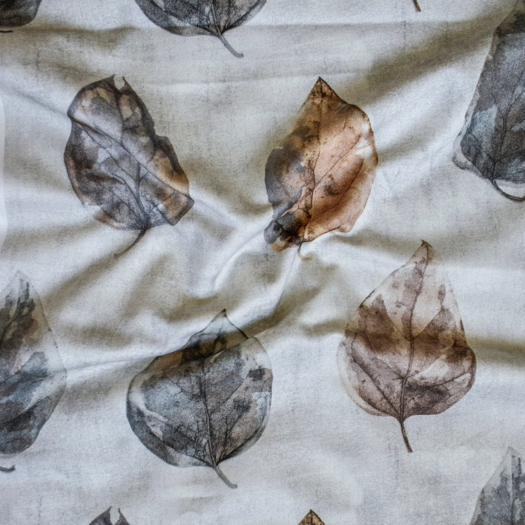 Vintage Leaves Gray Digital Printed Polyester Curtain Panels