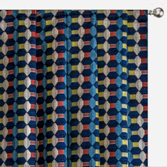 Navy Blue Color Pop Geometric Jacquard Velvet Curtain Panels