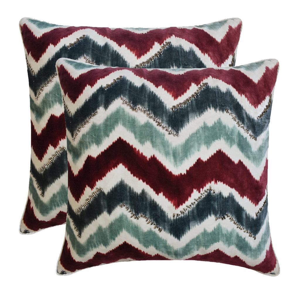 Chevron Groove - Blue Velvet Throw Cushion Cover