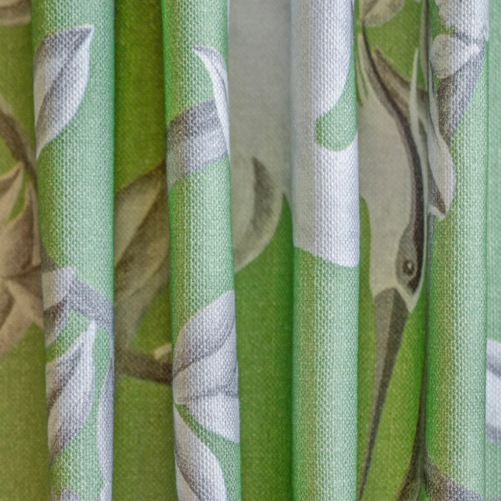 Green, White Heron N Daffodil Printed Cotton Curtain Panels