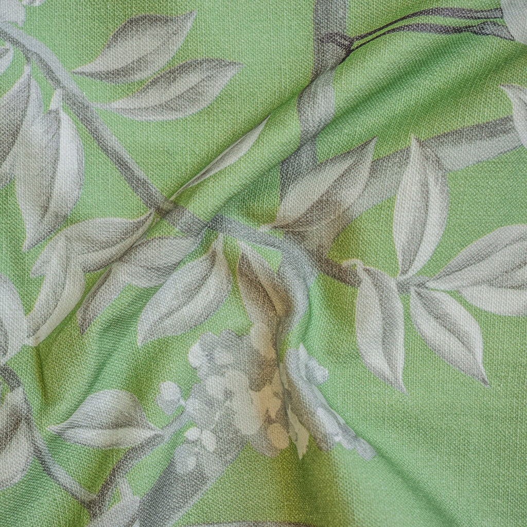 Green, White Heron N Daffodil Printed Cotton Curtain Panels