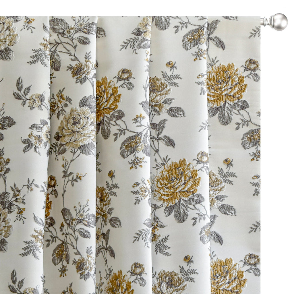 Mustard Yellow Flowers Jacquard Embroidery Curtain Panels