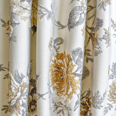 Mustard Yellow Flowers Jacquard Embroidery Curtain Panels