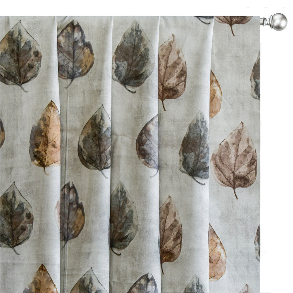 Vintage Leaves Gray Digital Printed Polyester Curtain Panels