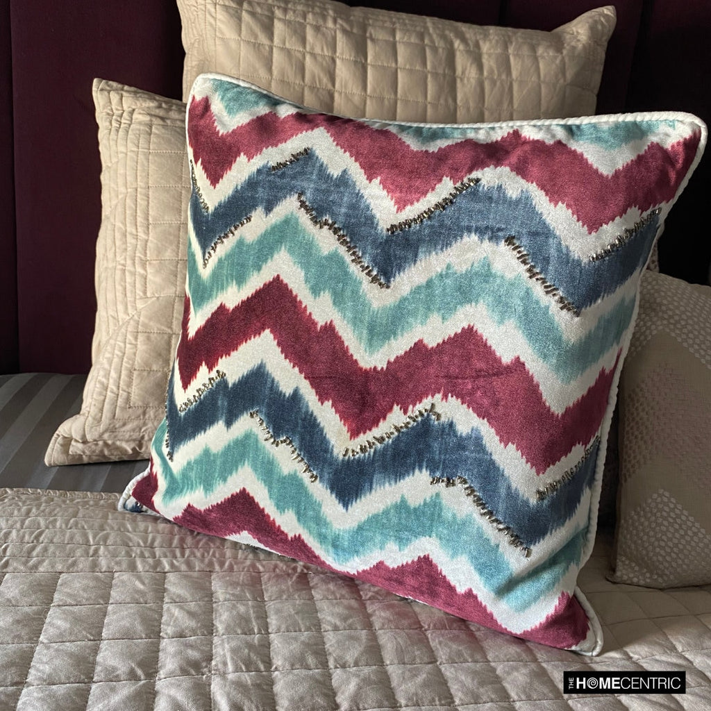 Chevron Groove - Blue Velvet Throw Cushion Cover