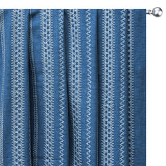 Light Blue, White Geometric Cotton Embroidery Curtain Panels