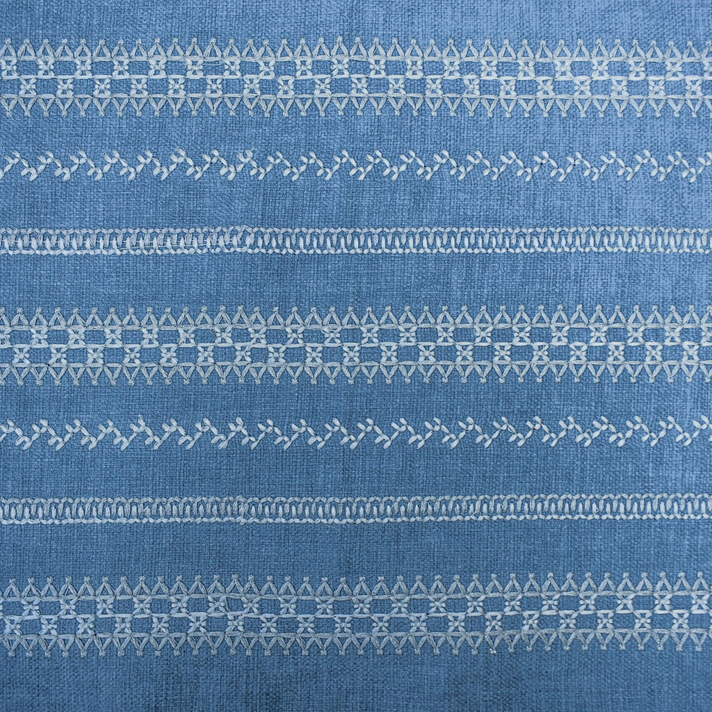 Light Blue, White Geometric Cotton Embroidery Curtain Panels