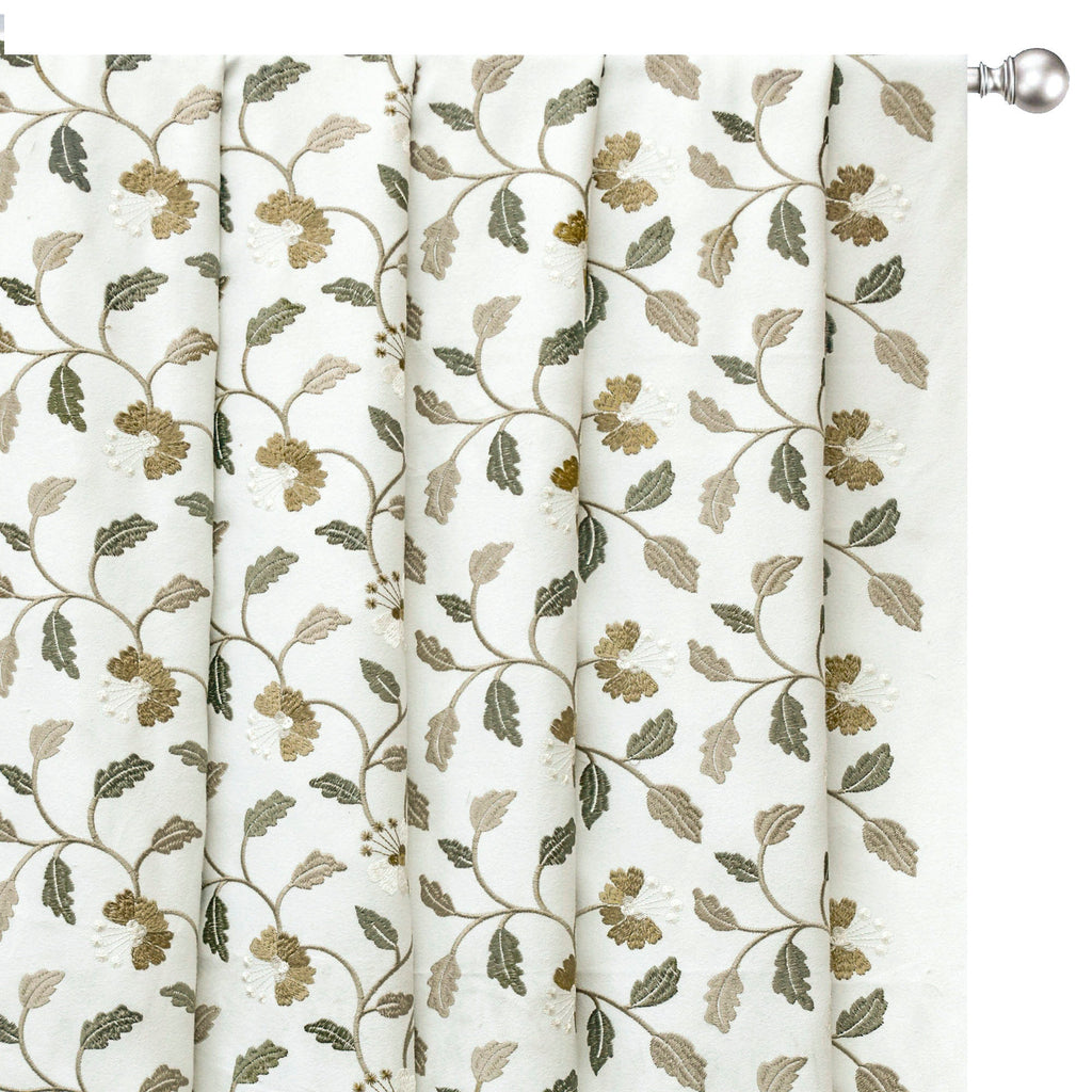 Floral Nursery Ivory Cotton Embroidery Curtain Panels