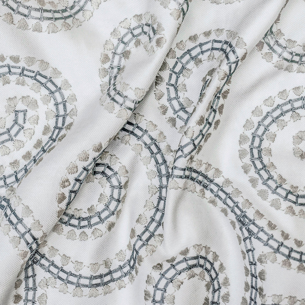 Spirals N Scrolls Ivory Cotton Embroidery Curtain Panels