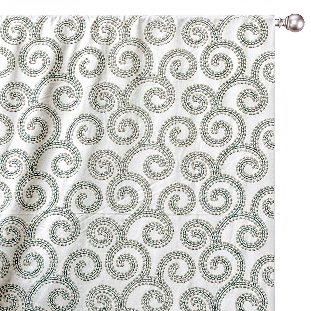 Spirals N Scrolls Ivory Cotton Embroidery Curtain Panels