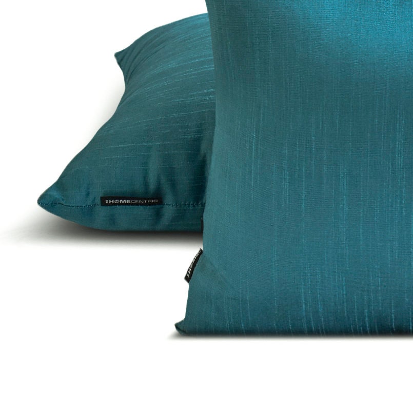 Teal Blue Luxury - Teal Blue Art Silk Throw Cushion Cover Pack of 2