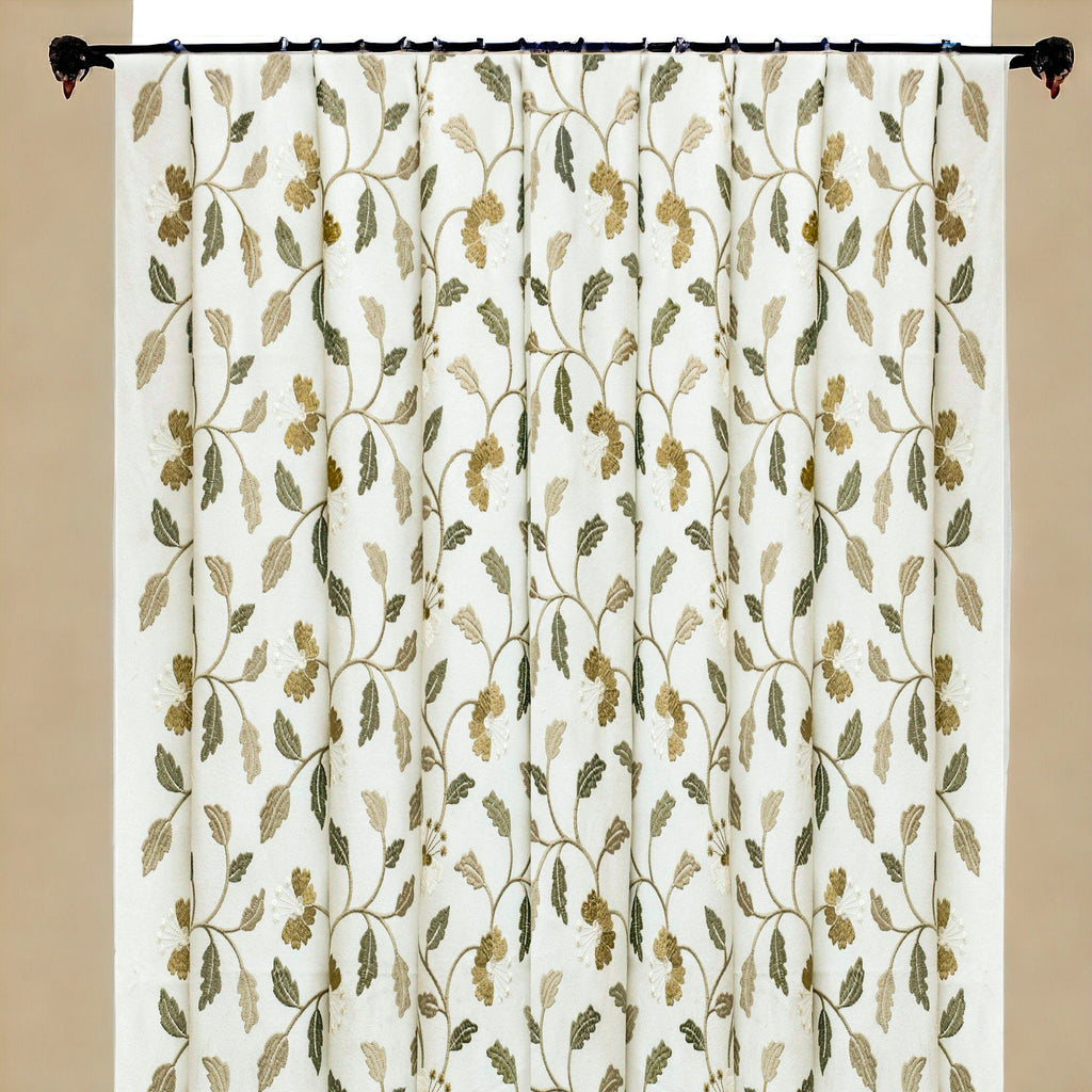 Floral Nursery Ivory Cotton Embroidery Curtain Panels