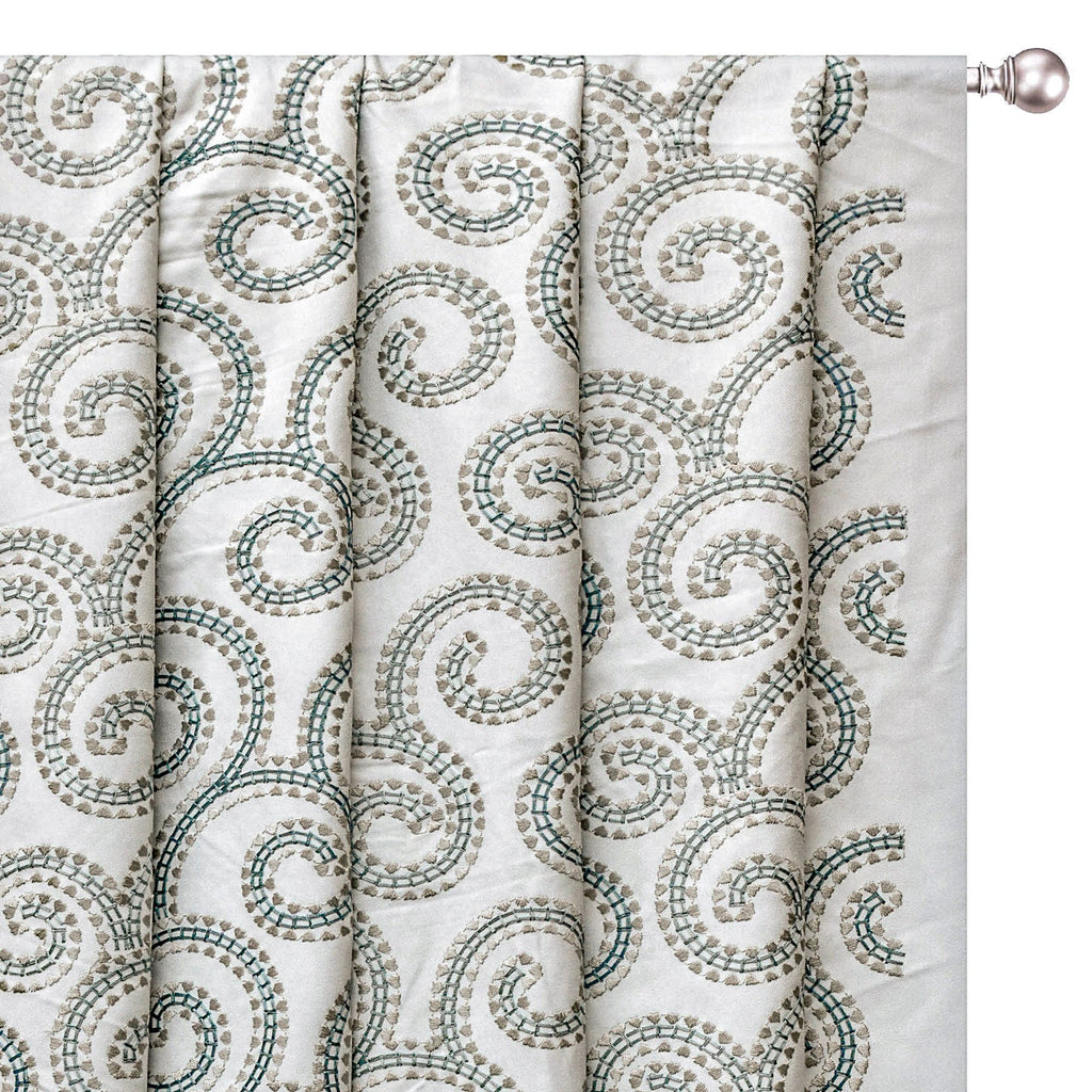 Spirals N Scrolls Ivory Cotton Embroidery Curtain Panels