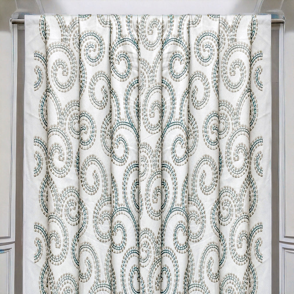 Spirals N Scrolls Ivory Cotton Embroidery Curtain Panels
